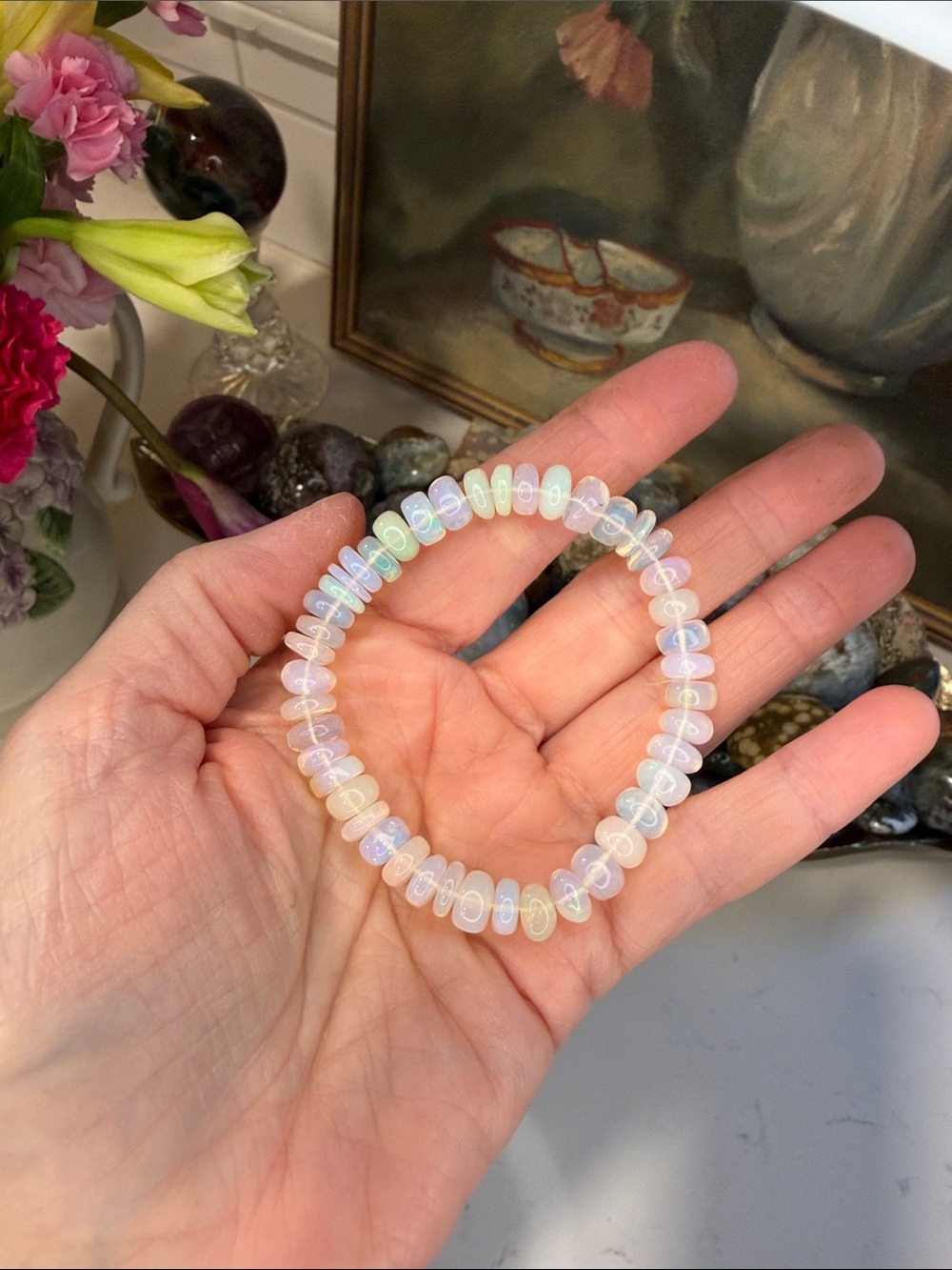 Opal Bead Stretch Bracelet: B1163